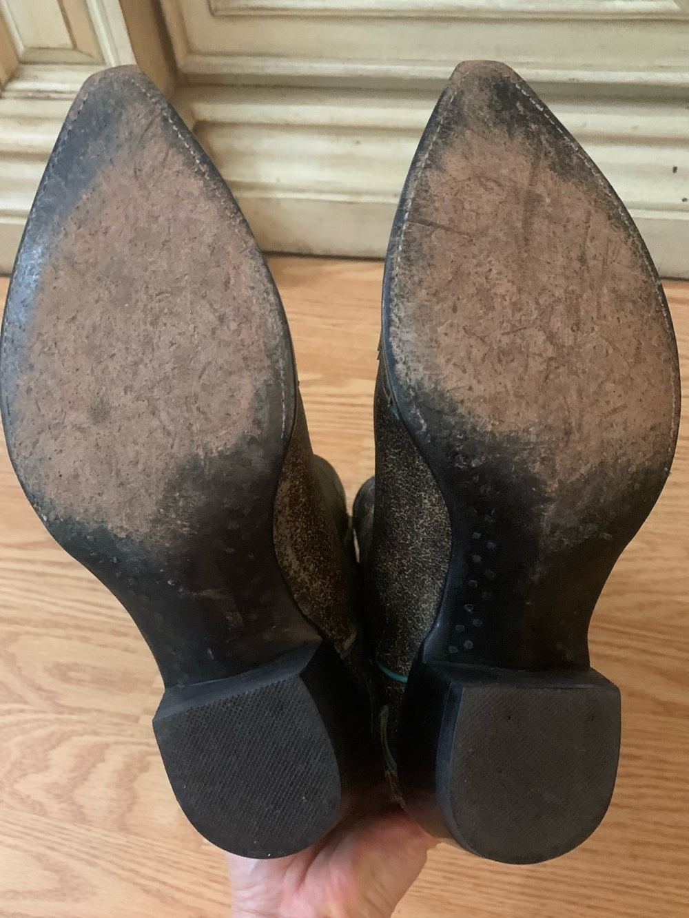Old Gringo Distressed Brown Leather Western Boots with Teal Stitching Size 9 1/2 - Picture 11 of 14